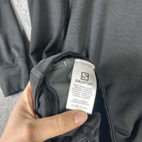 Salomon Hoodie Womens Medium Front Pocket Athletic Actitherm Hiking Shirt Black - Picture 9 of 9